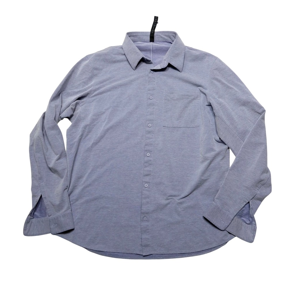 Lululemon Shirt Mens 2XL Blue Solid Long Sleeve Button Up Stretch Casual Jersey